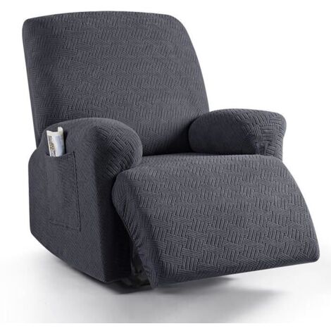 Housse de Fauteuil Relax Extensible 1 Place, Couverture de Chaise Canapé Relax avec Poche, Gris Foncé (1/4)