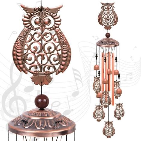 Carillon à Vent Hibou en Aluminium - 4 Tubes - Décoratif - Idéal Cadeau (1/4)