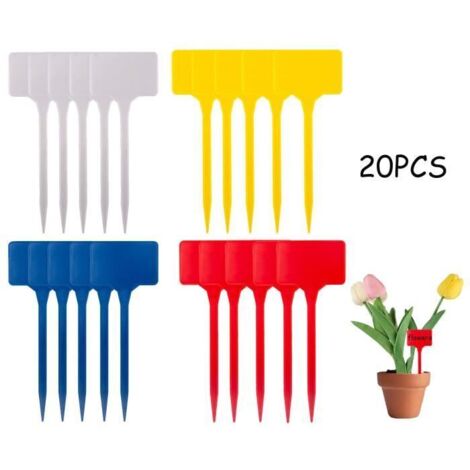 Étiquettes de Plantes - MARQUE - Imperméables en Plastique - 20x (5 Bleu Foncé, 5 Rouge, 5 Blanc, 5 Jaune) (1/4)