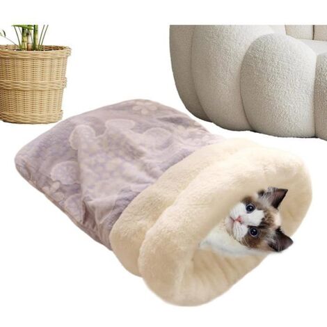 Pet Sleeping Bag, Soft Plush Cat Sleeping Sack, 40 x 55 cm, Warm Pet Bed with Decorative Basket Design (1/5)