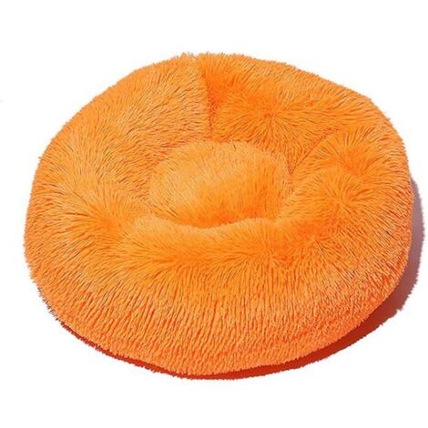 Round Pet Bed Donut Cushion for Cats and Small to Medium Dogs, Orange Color, 70cm Diameter (1/5)