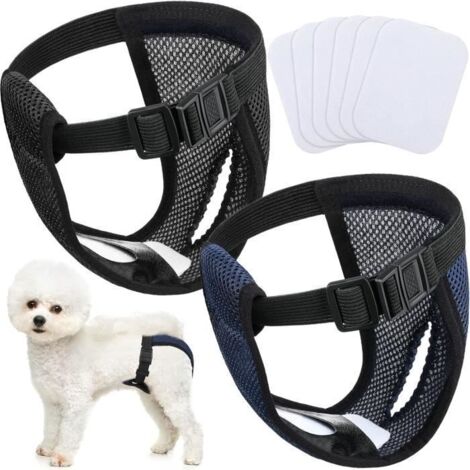 2 Washable Female Dog Diaper Pants with 6 Hygiene Pads, Black and Blue (Medium) (1/4)