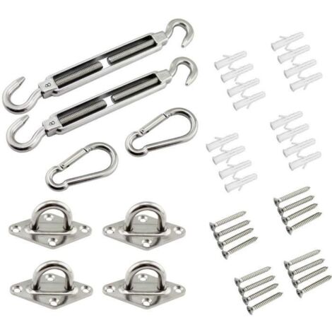 Kit de Fixation pour Voile d'Ombre, Matériel en Acier Inoxydable pour Voiles d'Ombre Carrées, Rectangulaires et Triangulaires (1/4)