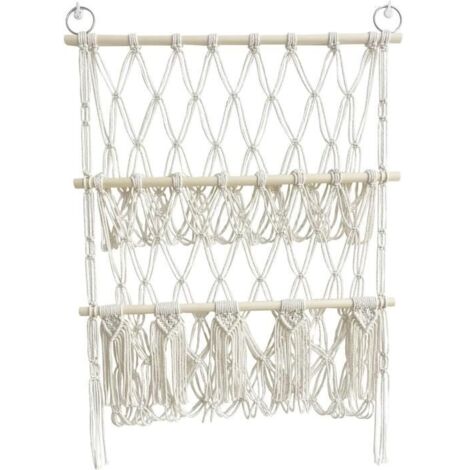Hamac de Rangement - Non spécifié - 2 Niveaux - Bois - Macramé - Blanc (1/4)