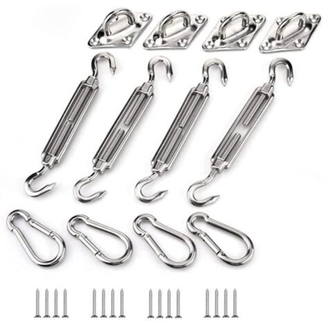 Kit de Fixation pour Voile d'Ombre, Acier Inoxydable - Ensemble pour Voiles d'Ombre Triangulaires, Carrées et Rectangulaires (1/4)