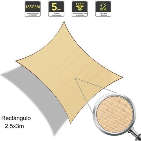 Voile d'ombrage Sunnylaxx - Rectangle 2.5x3m - Respirant et résistant - Sable (1/4)