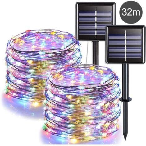 Guirlande Lumineuse Solaire Extérieure à Fils Argentés Imperméable pour Décoration de Patio, Jardin et Noël - 32m de Lumières Coloré (1/4)