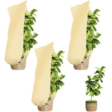 Voile d'hivernage pour plantes, lot de 3 housses avec cordon de serrage et fermeture éclair, 100 x 80 cm, protection hivernale pour (1/4)
