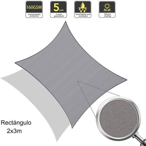 Voile d'ombrage Sunnylaxx - Rectangulaire 2x3m - Imperméable et résistant - Couleur gris (1/4)