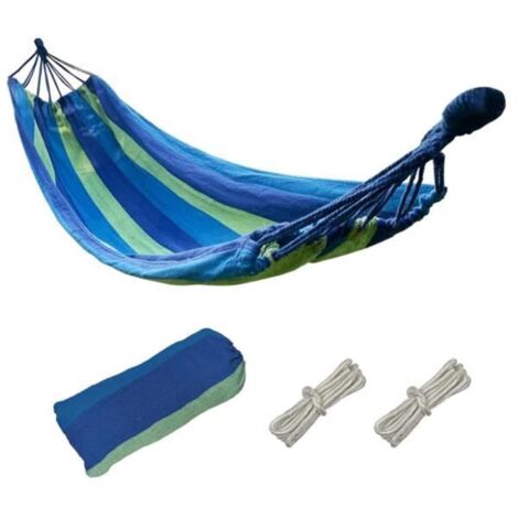 Hamac - Sans précision - 260 x 100 cm - Charge 200 kg - Rayures bleu-vert - Installation facile (1/4)