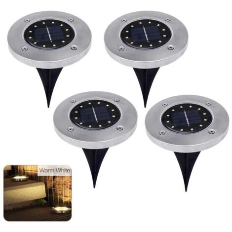 Lumière solaire enterrée - Marque inconnue - 4 pièces - Blanc chaud - IP44 - 12 LED (1/4)