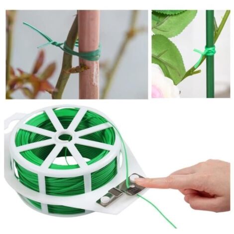 100M Fil de Jardinage Vert - 2 Rouleaux d'Attaches pour Plantes, Ligatures Réutilisables avec Coupe-Fil (1/4)