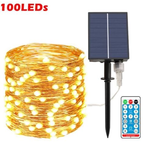 Guirlande Solaire 100 LED, 12M de Cristal - Éclairage Extérieur pour Jardin et Terrasse en Blanc Chaud (1/4)