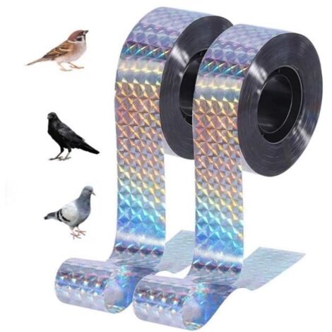 Ruban Réfléchissant Double Face pour Oiseaux - 2 Rouleaux - Blanc - Répulsif pour Oiseaux - 2.4CM x 100M (1/4)