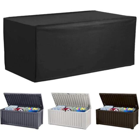 Housse de protection étanche aux UV et imperméable pour boîte de rangement de jardin 158x76x69cm (Noir) (1/4)