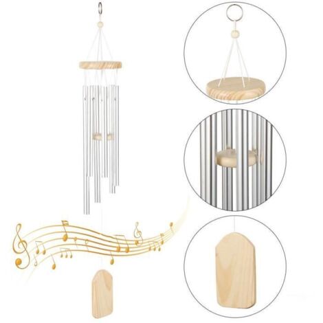Carillon à Vent Décoratif - Aluminium - 6 Tubes - Argenté - 65 cm - Pour Extérieur (1/4)