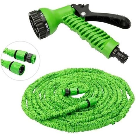 Tuyau d'arrosage extensible de 20 à 40 m pour jardin et pelouse - Avec pistolet 7 jets et busse réglable - Vert (1/4)
