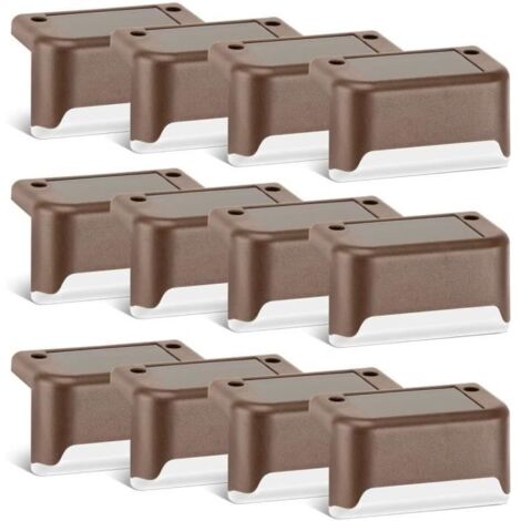 Lot de 12 lampes solaires pour terrasse - LED blanc chaud - énergie solaire - finition bronze (1/4)