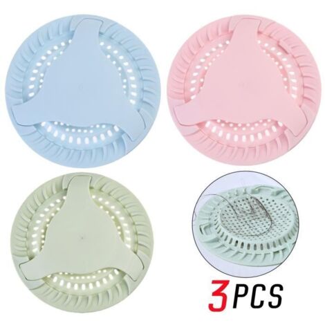 Bouchon de baignoire en silicone - Anti-odeurs avec filtre à cheveux - Lot de 3 (1/4)
