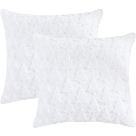 Lot de 2 Housses de Coussin Noël 45x45 cm - Housse en Peluche Blanche pour Décoration Hivernale (1/4)