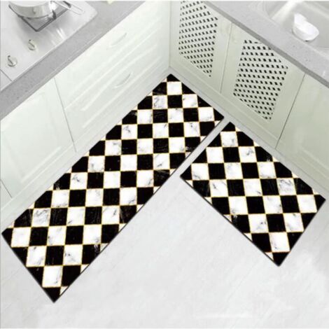 2 Pièces Tapis de Cuisine Devant Évier - Gris et Noir (1/2)