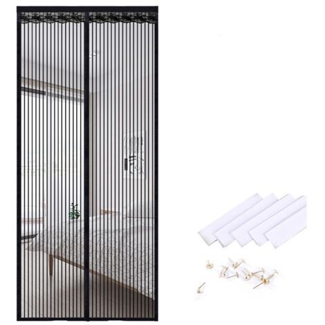 Rideau de porte magnétique en polyester rayé, 9 paires de boucles, 90 x 220 cm (1/4)