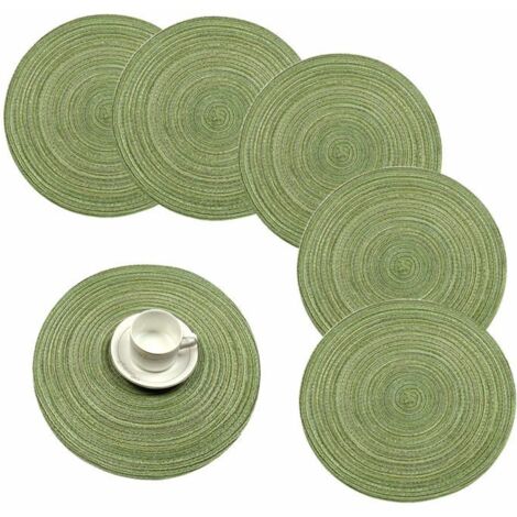 Sets de table ronds tressés de 38 cm/15 pouces, isolants, antidérapants, en coton (vert, lot de 6) (1/5)