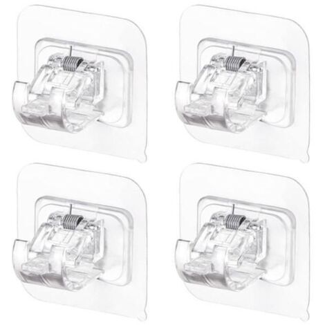 4 Pièces Supports de Tringle à Rideaux sans Percage Transparents, Crochets Adhésifs pour Rideaux, Support sans Percage pour Tringle. (1/5)