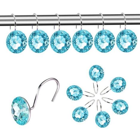 Crochets décoratifs pour rideau de douche - 12 pièces en acrylique transparent avec attaches (1/5)