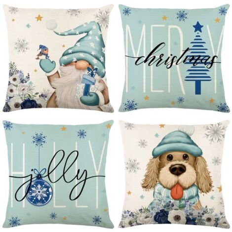 Housse de Coussin - Joyeux Noël - 45x45cm - 100% Coton Lin - Fermeture Invisible - Décoration d'Intérieur (1/4)