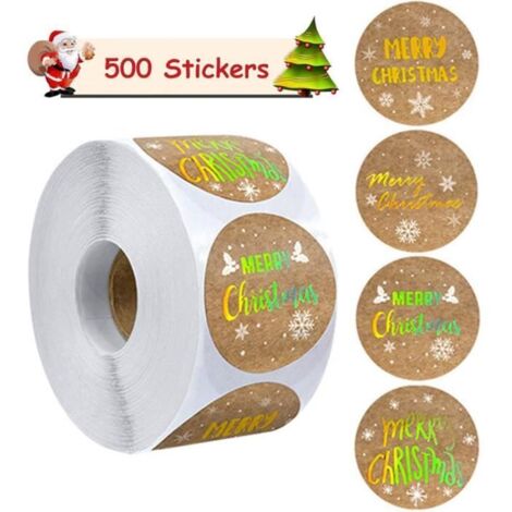 Autocollants de Noël - Non spécifié - 500 pièces - Papier Kraft - Ronds - 2,5 cm (1/4)