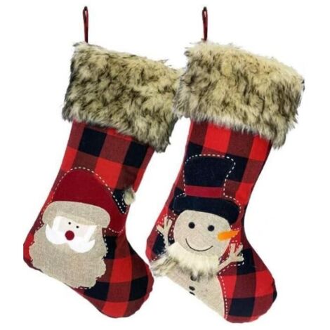 Chaussettes de Noël - Décoration Festive - Rouge et Noir - Tissu - 47x26 cm - Lot de 2 (1/4)