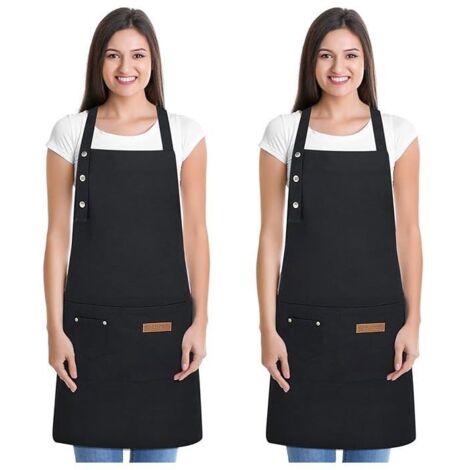 Lot de 2 tabliers de cuisine unisexes ajustables avec poches, en tissu imperméable pour cuisine et salle à manger (1/5)
