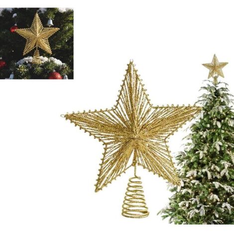 Étoile de sapin de Noël à paillettes, ornement vintage pour décoration rustique de ferme, sommet d'arbre festif. (1/5)