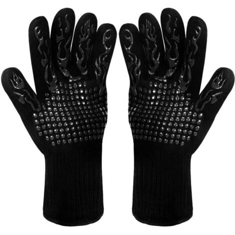 Gants de barbecue en silicone résistants à la chaleur jusqu'à 800°C, antidérapants (noir) (1/4)