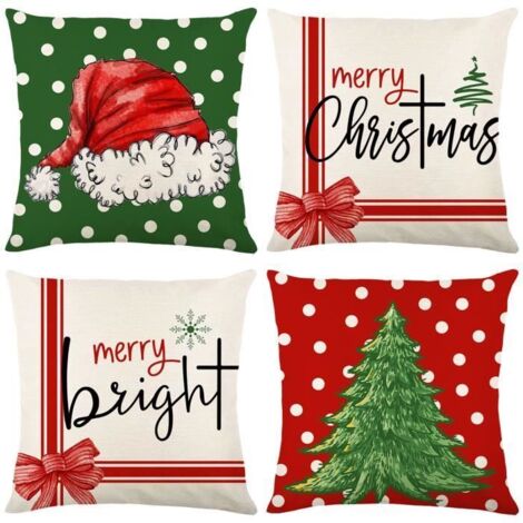 Housse de Coussin "Joyeux Noël" - 45x45cm - 100% Coton Lin - Fermeture Invisible - Décoration d'Intérieur (1/4)