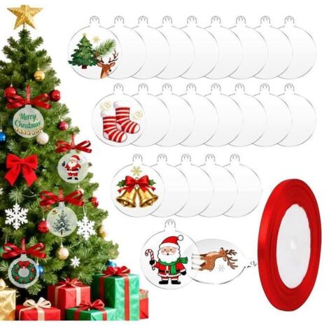 24 Boules de Noël en Acrylique Transparent avec Ruban, Boules Plates, Disques Acryliques Transparents pour Décoration de Fête (1/5)