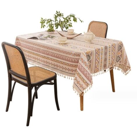 Nappe rectangulaire boho anti-tâches - 140x180 cm - Polyester - Lavable comme illustré sur la photo de la nappe de table. (1/4)