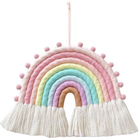 Tenture murale macramé Arc-en-ciel, décoration tissée à la main en coton pour embellir votre chambre. (1/5)