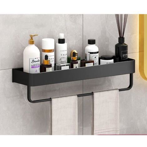 Étagère de douche Ulisem - Autocollante - Porte-serviettes en aluminium noir - 30 cm (1/5)