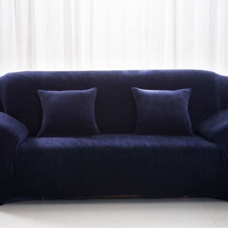 Housse de Canapé en Velours - 2 Places (145-185 cm) - Extensible et Facile à Poser - Bleu Marine (1/4)