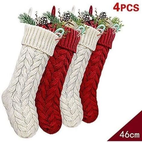 4 grands bas de Noël tricotés, décorations de Noël, 46 cm (1/4)
