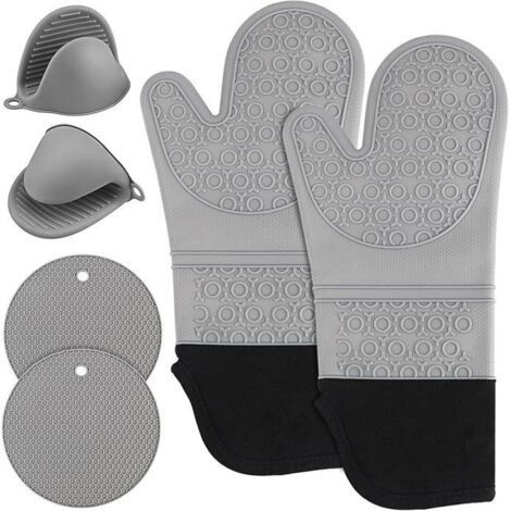 Gants de four et maniques, lot de 6 en silicone résistant à 230°C - pour BBQ, grill et pâtisserie. (1/5)