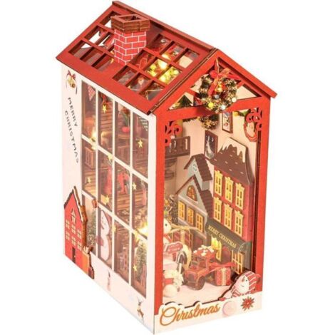 Kit Book Nook Noël 3D en Bois, Puzzle Musical à Détecteur de Lumière, Décoration d'Étagère pour Adulte/Adolescent (1/4)