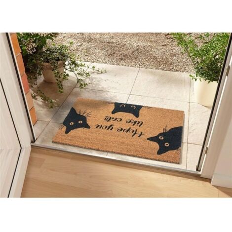 Paillasson en fibre de coco pour intérieur - Motif Chat - Résistant aux intempéries et antidérapant - Pour couloir ou terrasse - 45 (1/5)