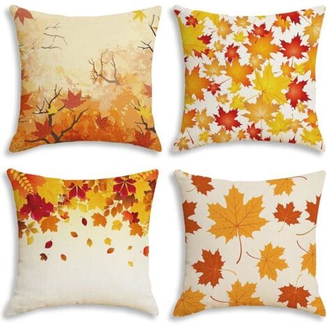 Housse de coussin décorative motif feuille d'érable, lot de 4, 45 x 45 cm, motif automne (1/5)