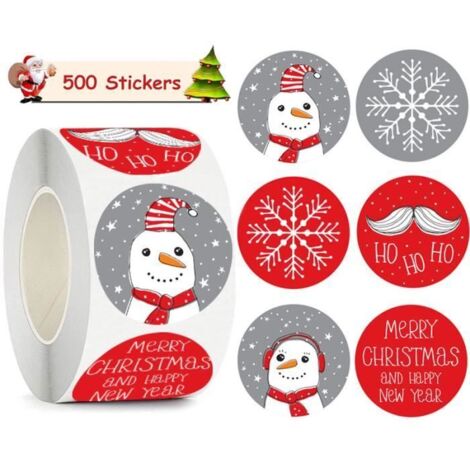 Autocollants de Noël - Ronds - 500 pièces - Papier adhésif - 2,5 cm (1/4)