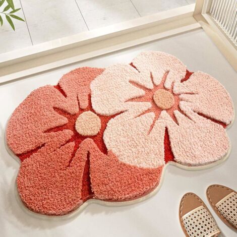 Tapis de bain fleuri absorbant 28x18 pouces, antidérapant, séchage rapide - Décoration pour salle de bain (1/5)