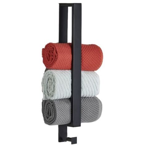 Porte-serviettes sans perçage noir mat - Barre en acier inoxydable 304 - Avec crochet - Autocollant 40 cm (1/5)
