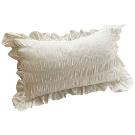 Housse de coussin - Blanc - 48x74cm - Tissu respirant - Volants élégants - Style classique (1/5)